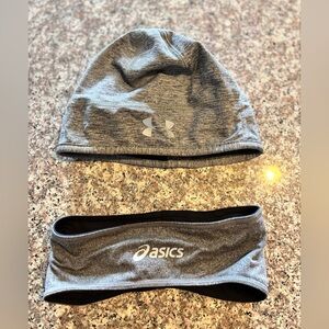 UNDER ARMOUR & ASICS bundle hat headband running gray black womens